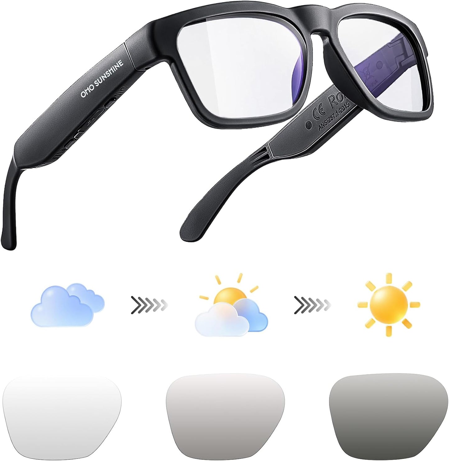 OhO Sunshine Bluetooth Audio Sunglasses – Open Ear Sport Glasses