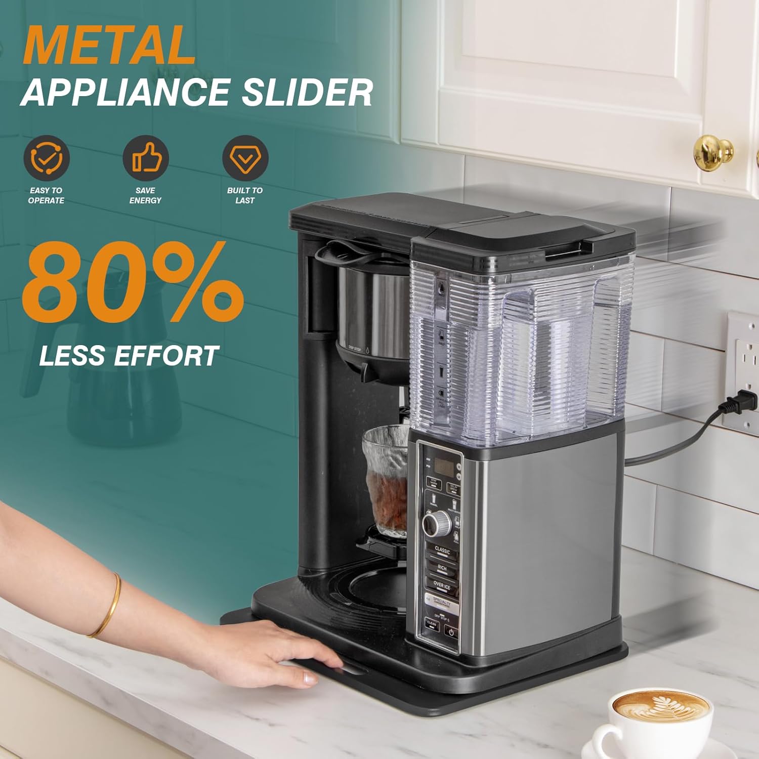 Metal Appliance Slider, Sliding Tray for Coffee Maker | 360° Effortless Movement,Small Appliance Rolling Tray for Counter, Coffee Pot Slider, Wide - Small (10"D X 12"W)