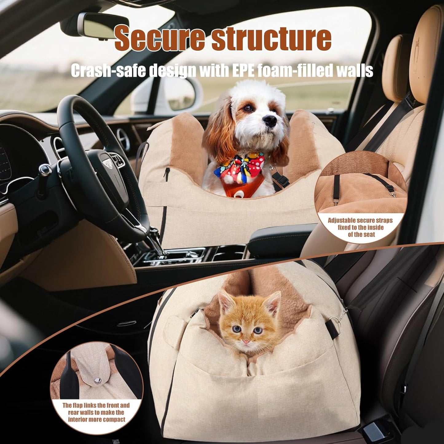 Washable Pet Carrier Cushion Travel Bed for Dogs & Cats