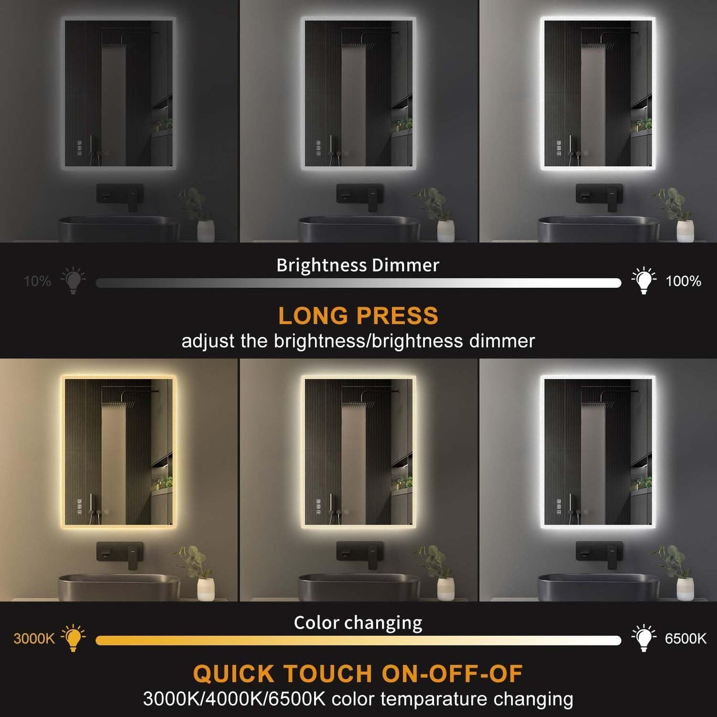 LED Bathroom Mirror with Bluetooth Speaker Anti-Fog Dimmable