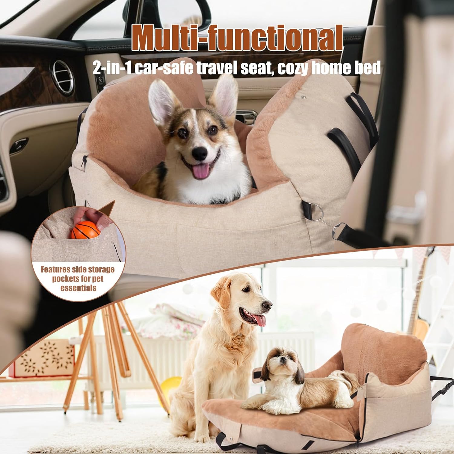 Washable Pet Carrier Cushion Travel Bed for Dogs & Cats