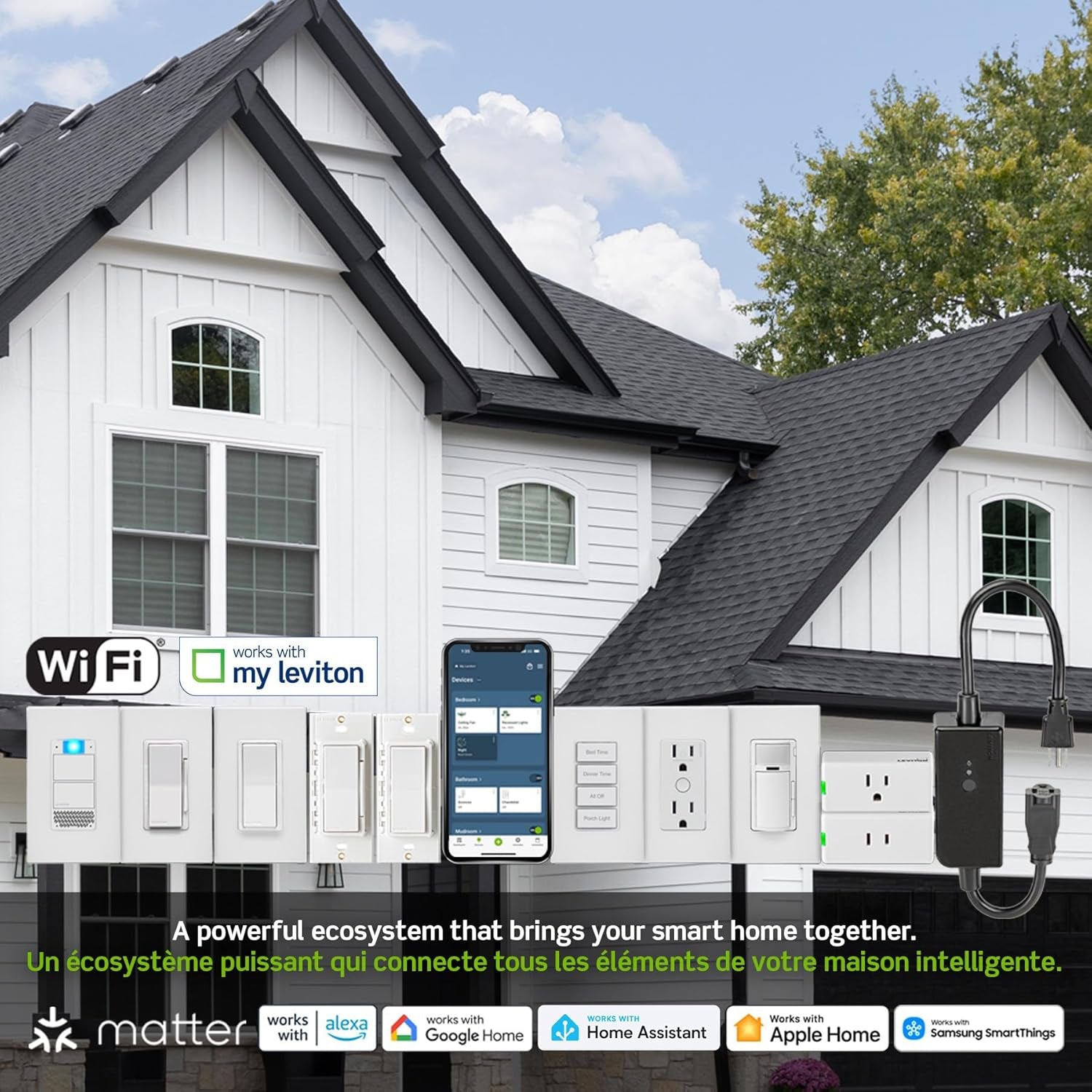 Decora Smart Switch, Wi-Fi, Works with Matter, Alexa, Google Assistant, Apple Home/Siri & Wired or Wirefree 3-Way, Neutral Wire Required, D315S-1RW, White