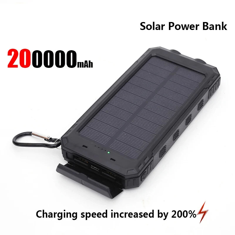 200000Mah Solar Power Bank Portable Large Capacity Charger Compatible with IOS Android USB-A and USB-C Fast Charging
