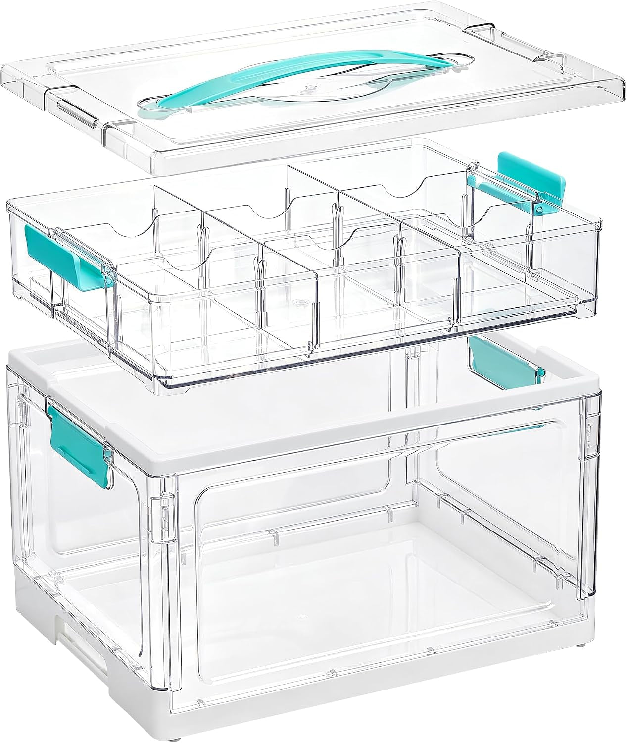24 QT Clear Craft Organizer with Removable Tray & Dividers, 1 Pack | Storage Box for Coloring Books, Modeling Clay, Molds and Art Supplies, Keeps Craft Materials Organized and Easy to Access