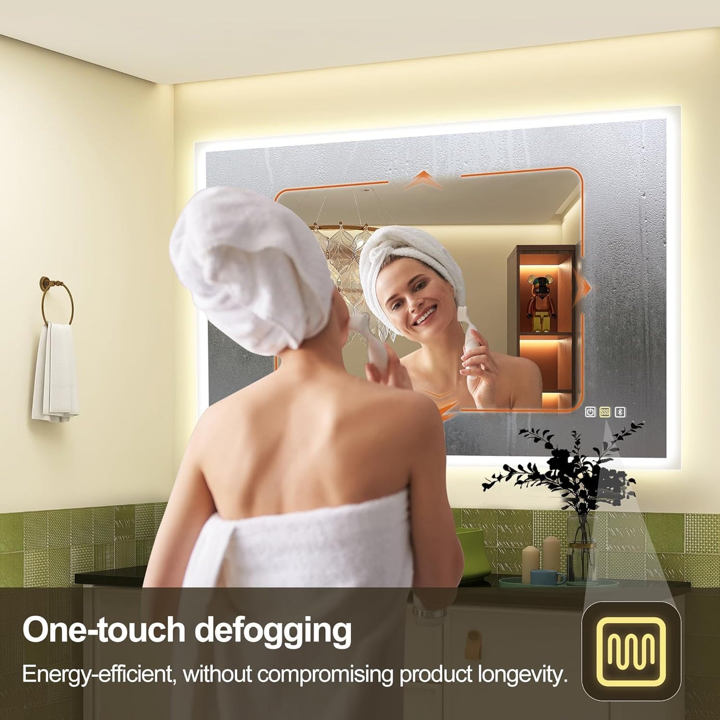 LED Bathroom Mirror with Bluetooth Speaker Anti-Fog Dimmable