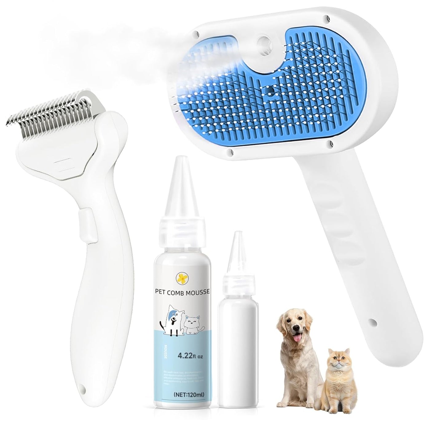 Pet Steam Brush for Dogs & Cats – Mist Grooming Deshedding Comb
