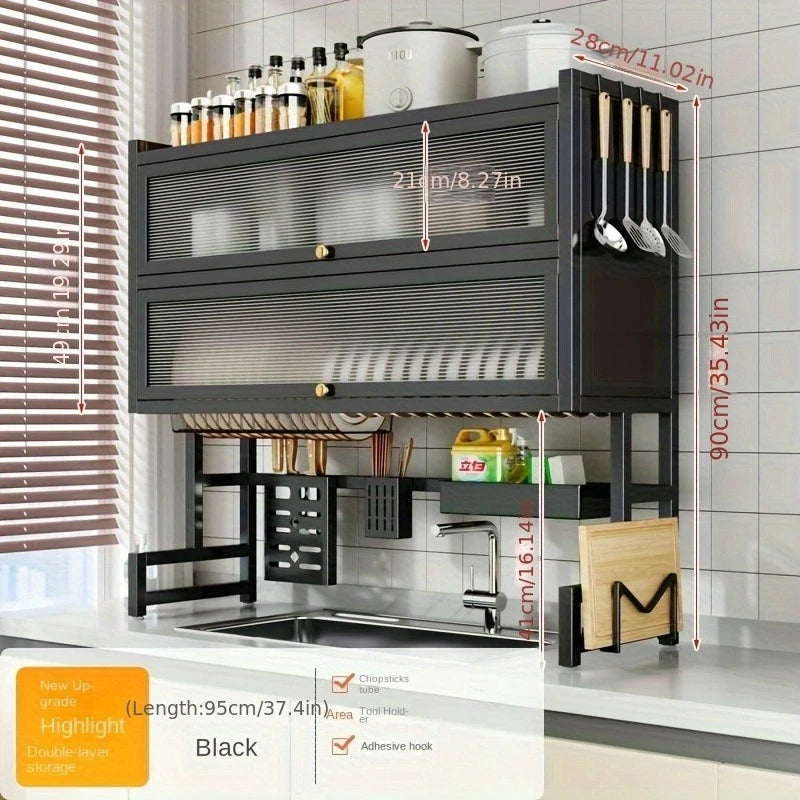 Over-the-Sink Dish Drying Rack with Dustproof Cabinet Doors