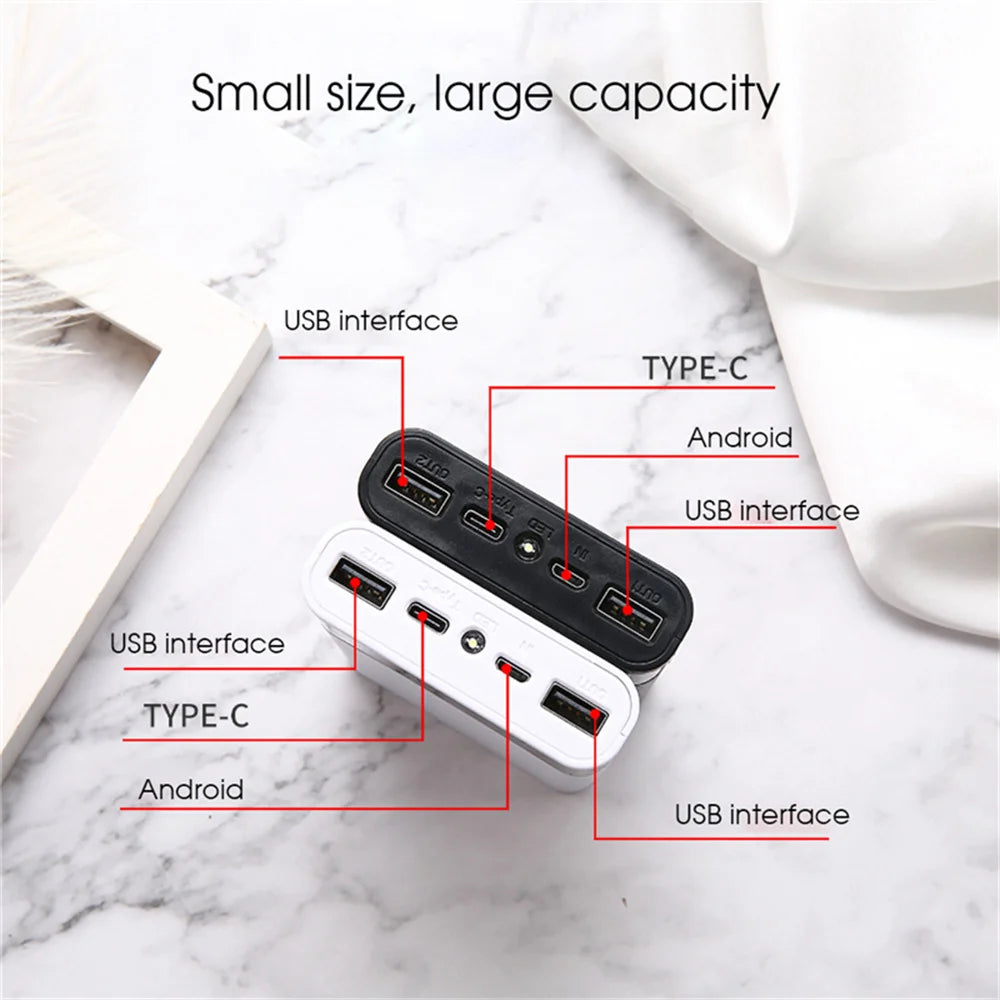18650 Battery DIY Power Bank Case Charge Storage Box 5V Dual USB Type C Android Micro USB Interface for Smart Phone 4Pcs Battery