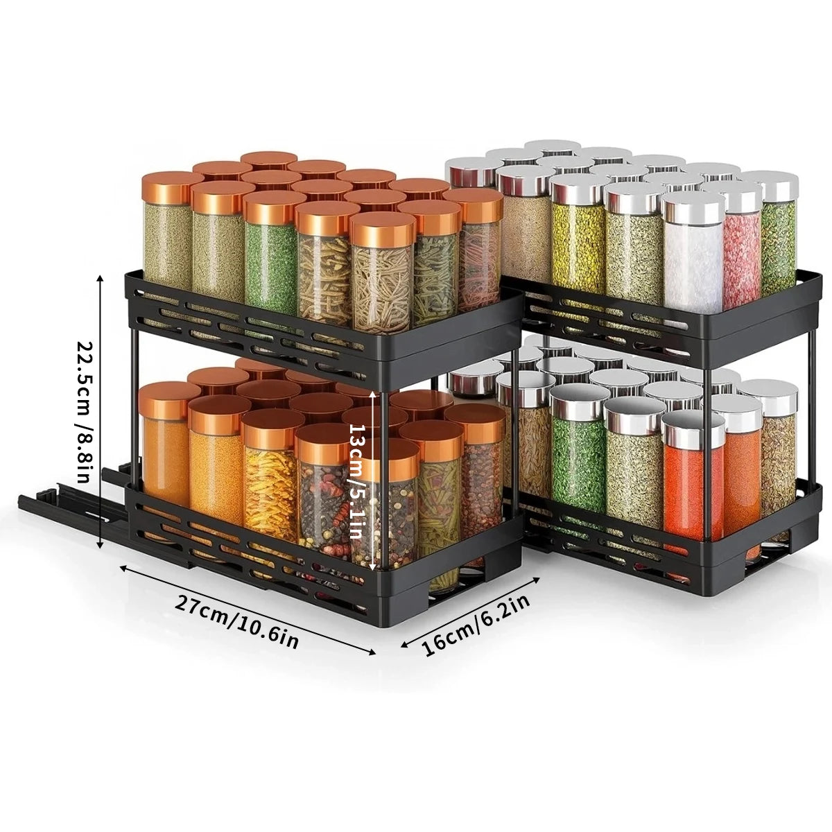 Large Capacity Seasoning Spcie Jar Racks Pull-Out 2 Layers Plastic Storage Rack Multi-Purpose Kitchen Organizer Cabinet Shelf