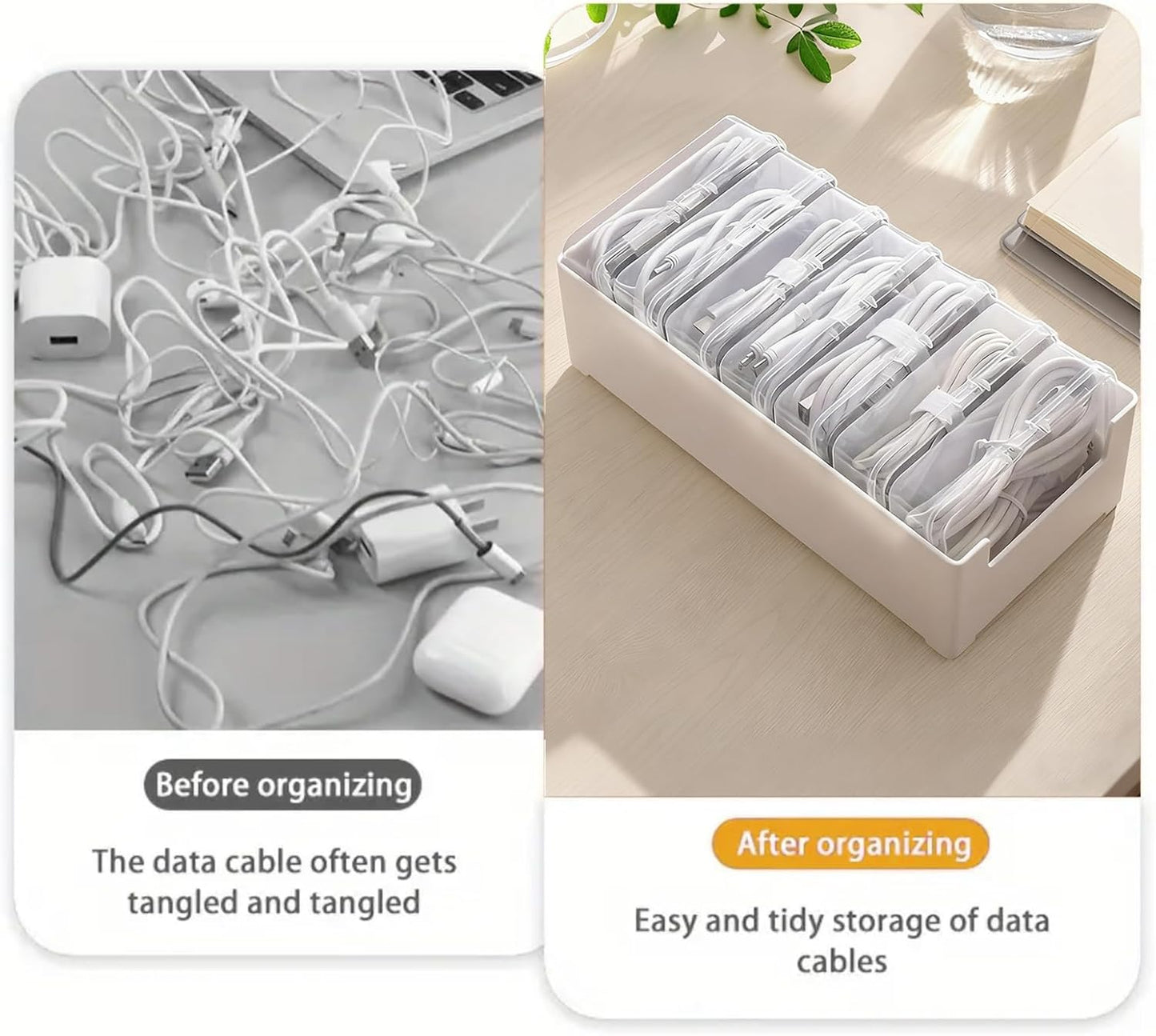 Cable Organizer Storage Box with 7 Wire Ties and Label Stickers,Desktop Cable Management Box with Switch, Power Cord Organizer for Office,Home,Desk Accessories Storage Stationery Supplies（Clear）