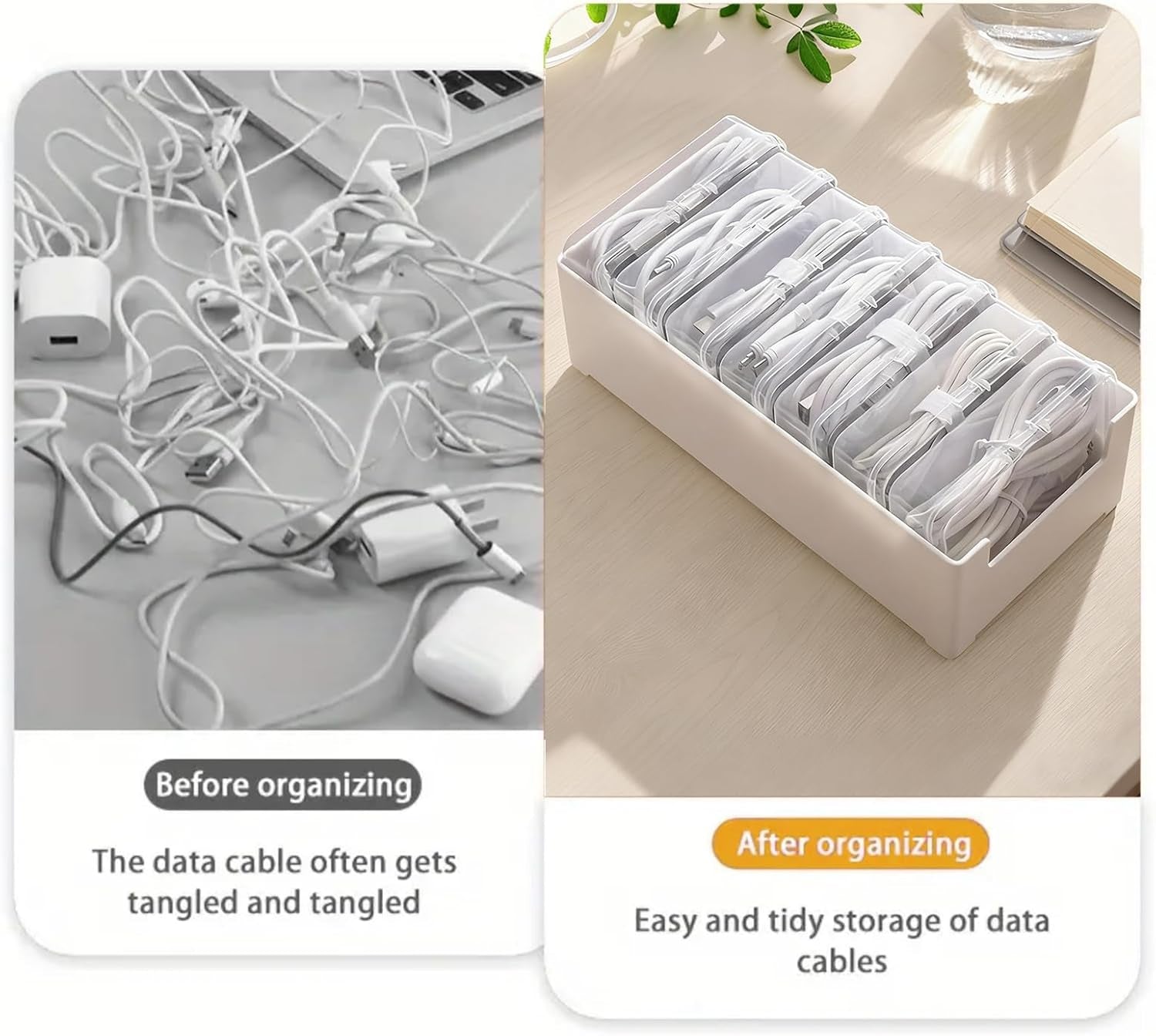 Cable Organizer Storage Box with 7 Wire Ties and Label Stickers,Desktop Cable Management Box with Switch, Power Cord Organizer for Office,Home,Desk Accessories Storage Stationery Supplies（Clear）