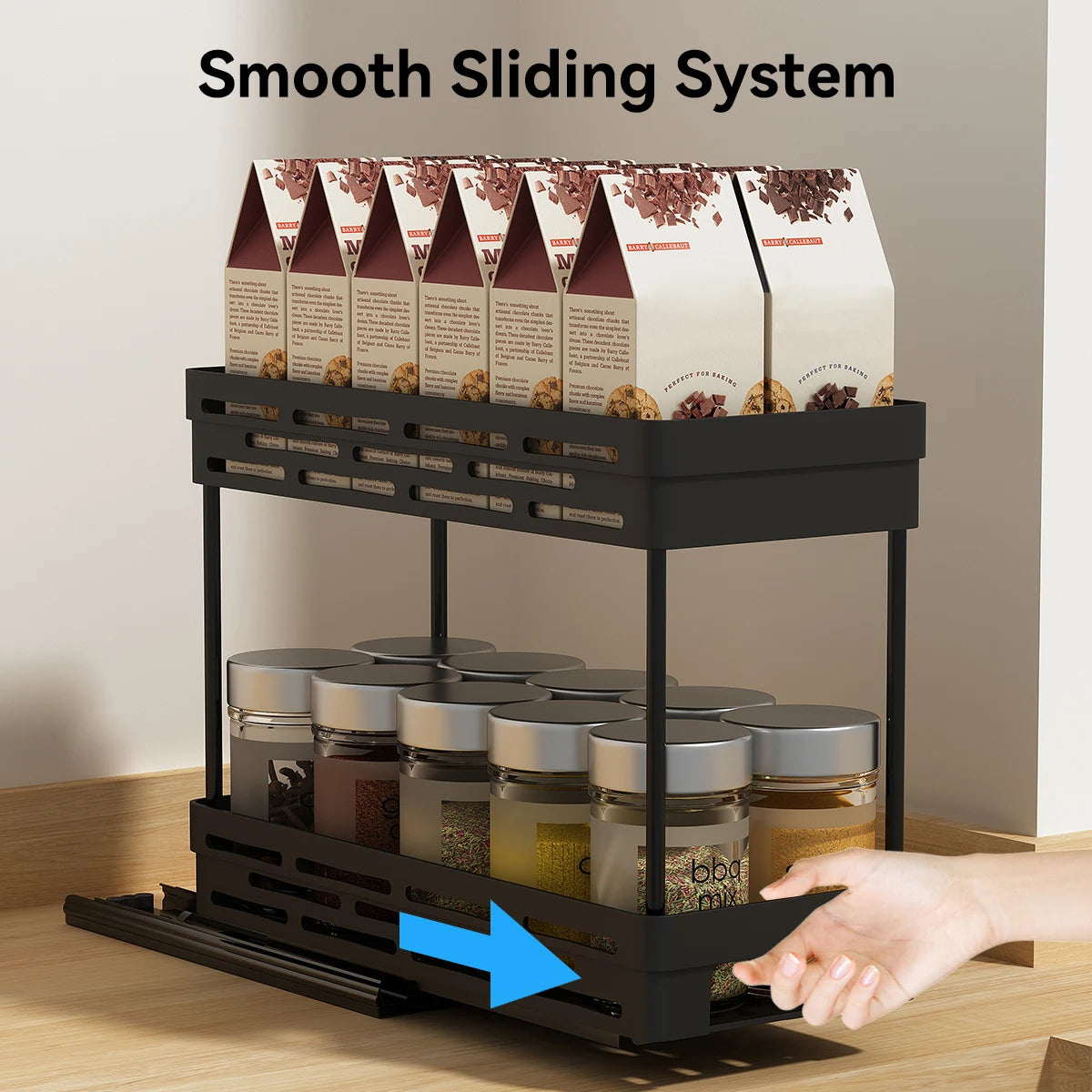 Large Capacity Seasoning Spcie Jar Racks Pull-Out 2 Layers Plastic Storage Rack Multi-Purpose Kitchen Organizer Cabinet Shelf