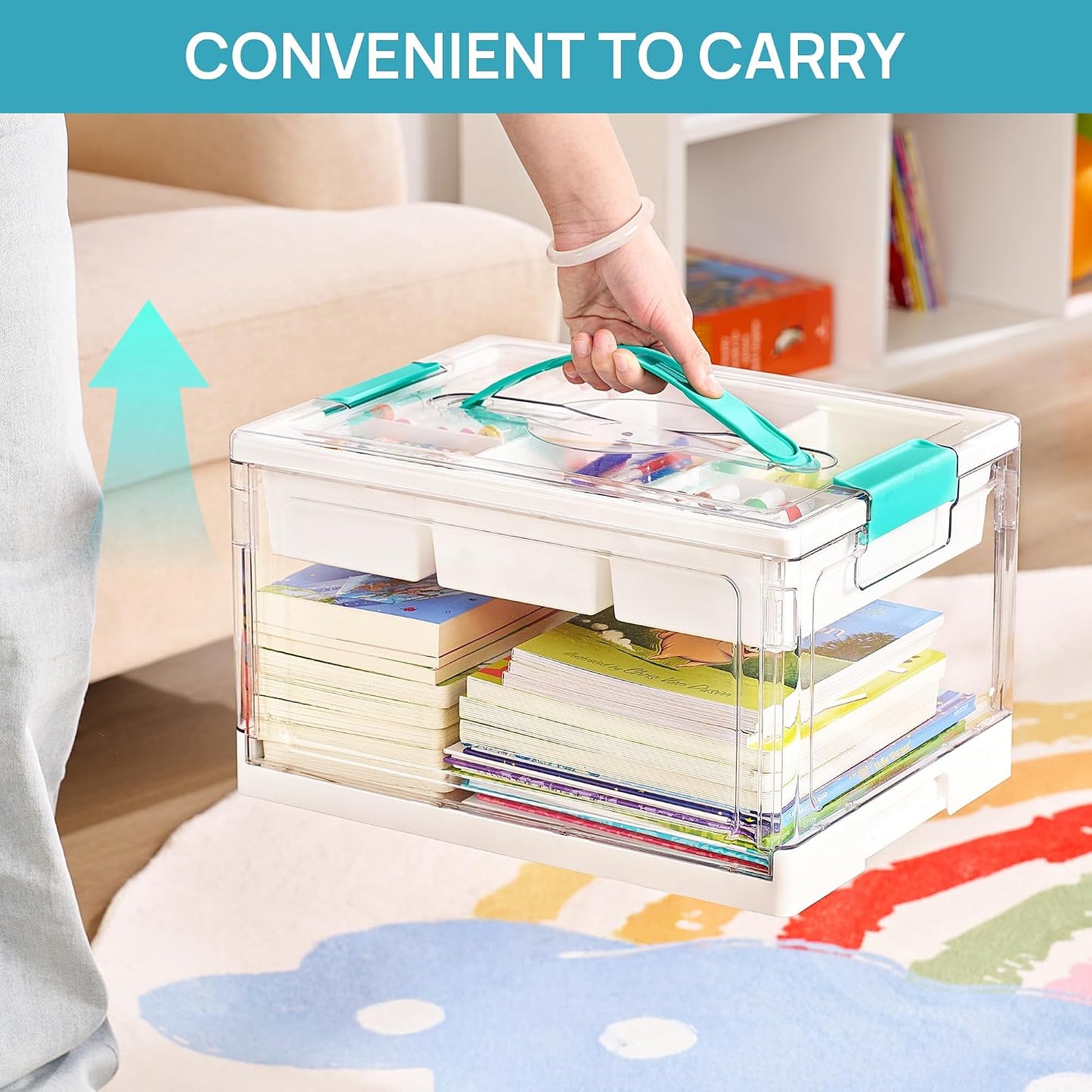 24 QT Clear Craft Organizer with Removable Tray & Dividers, 1 Pack | Storage Box for Coloring Books, Modeling Clay, Molds and Art Supplies, Keeps Craft Materials Organized and Easy to Access