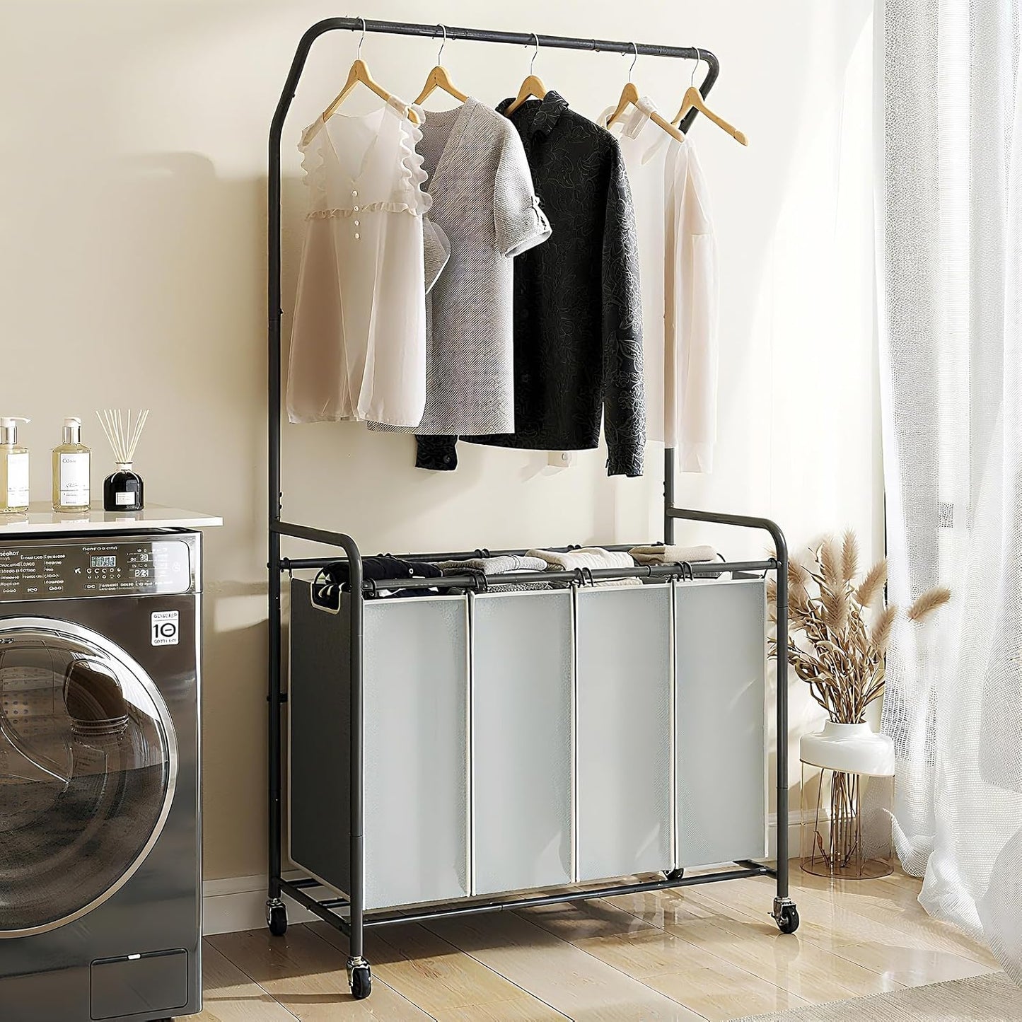 Laundry Hamper Sorter Cart: 4-Section Organizer with Heavy-Duty Lockable Wheels and Removable Bags | 180L Rolling Laundry Basket for Dirty Clothes in Laundry Room or Small Spaces (Multicolor)