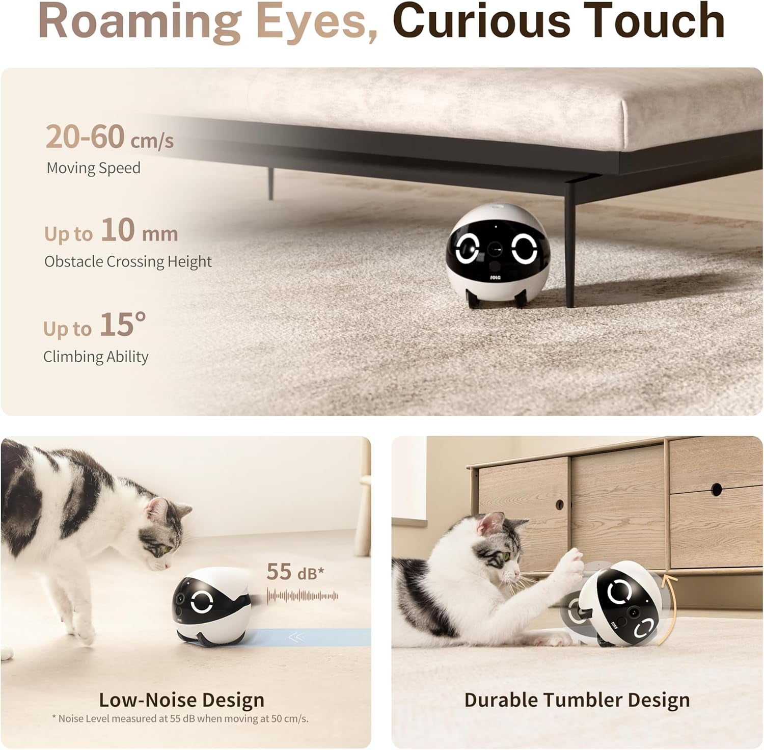 Mobile pet camera robot for dogs and cats