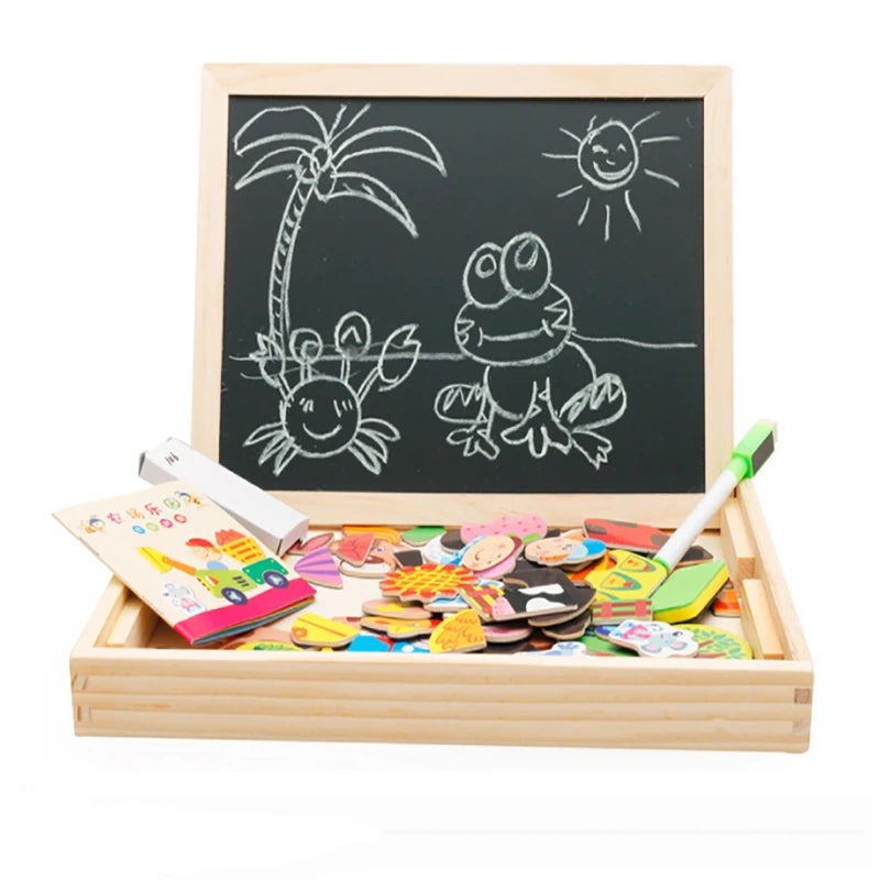 Wooden Magnetic Drawing Board & Animal Puzzle Learning Toy