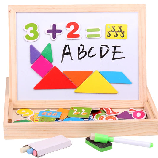 Wooden Magnetic Drawing Board & Animal Puzzle Learning Toy