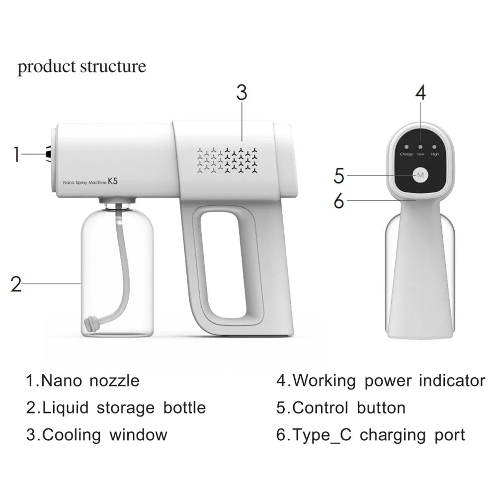 K5 Electric Nano Mist Spray Gun – 380ml Type-C Rechargeable Sprayer