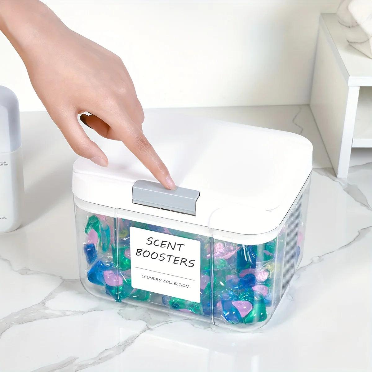 Laundry Pod Holder with Lid Laundry Pod Container,Sealed and Automatic Pop-Up, Large Capacity Holds Laundry Pods Organizer Box