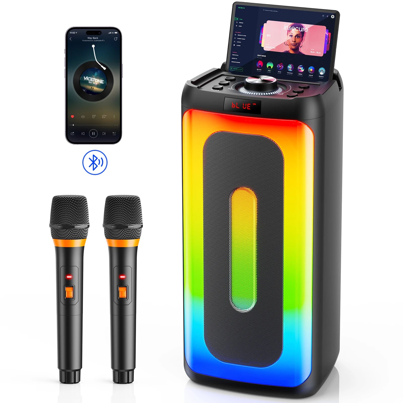 T25 Bluetooth Karaoke Machine with RGB Lights & Wireless Microphone