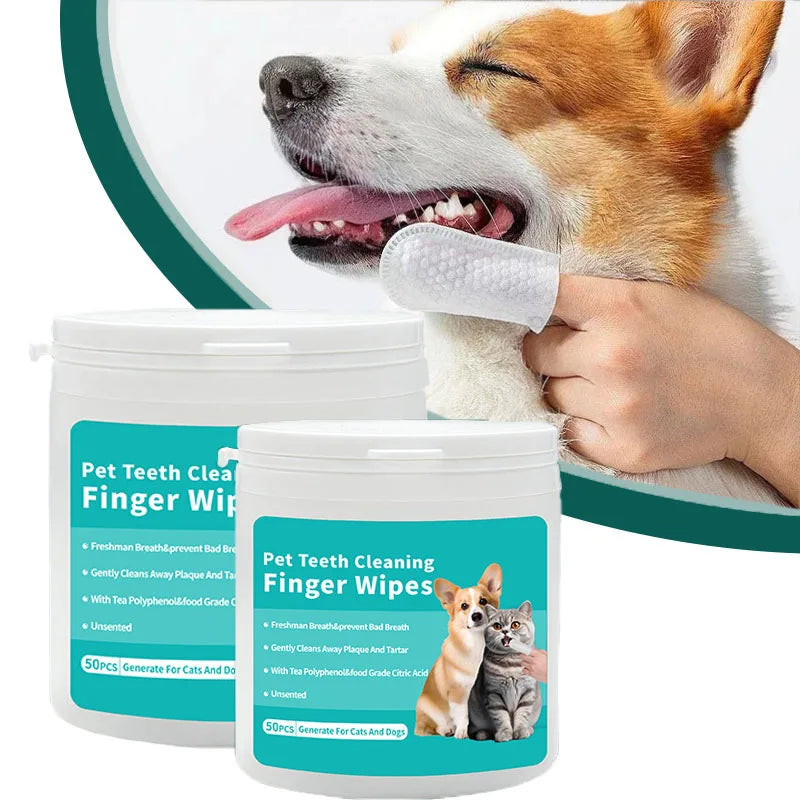 Pet Disposable Cleaning Wipes Dog Teeth Cleaning Finger Wipes Cat Ear and Eye Beauty Wipes Cat Hygiene and Beauty Products 50Pcs