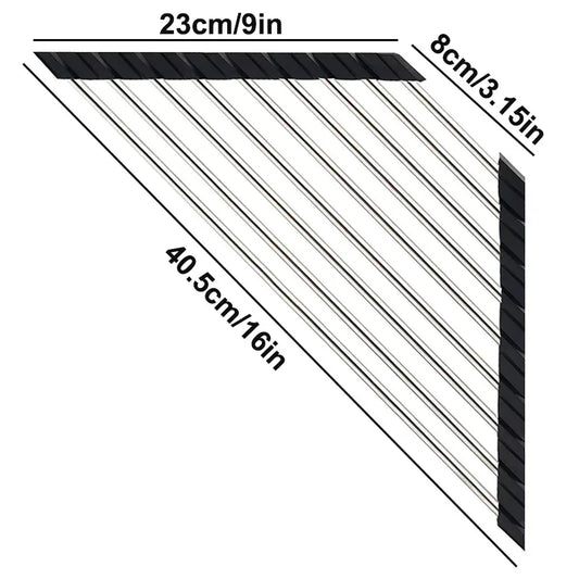 Roll up Triangle Dish Drying Rack Kitchen Sink Organizer Corner over the Sink Sponge Rag Holder Foldable Stainless Steel Drainer