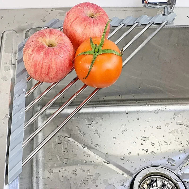 Roll up Triangle Dish Drying Rack Kitchen Sink Organizer Corner over the Sink Sponge Rag Holder Foldable Stainless Steel Drainer