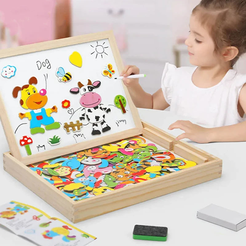 wooden-magnetic-drawing-board-animal-puzzle-learning-toy