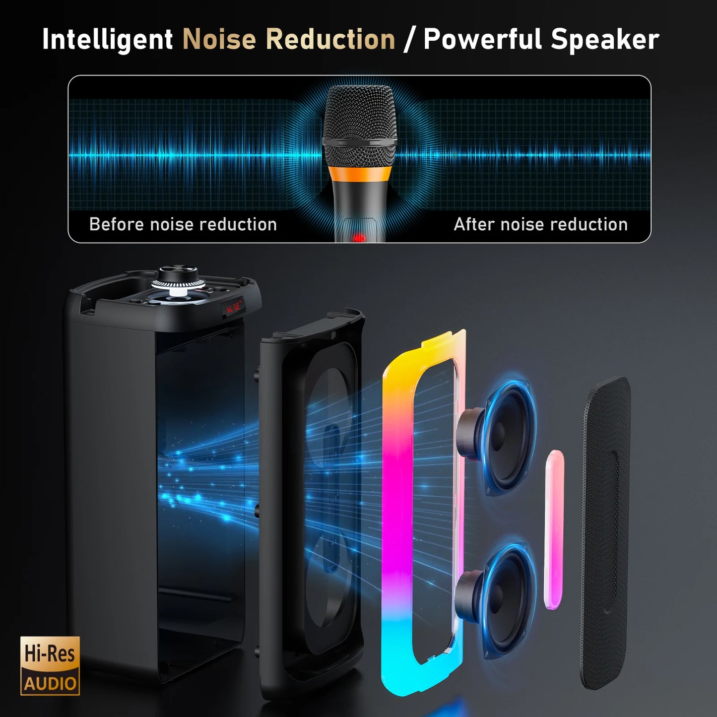 T25 Bluetooth Karaoke Machine with RGB Lights & Wireless Microphone