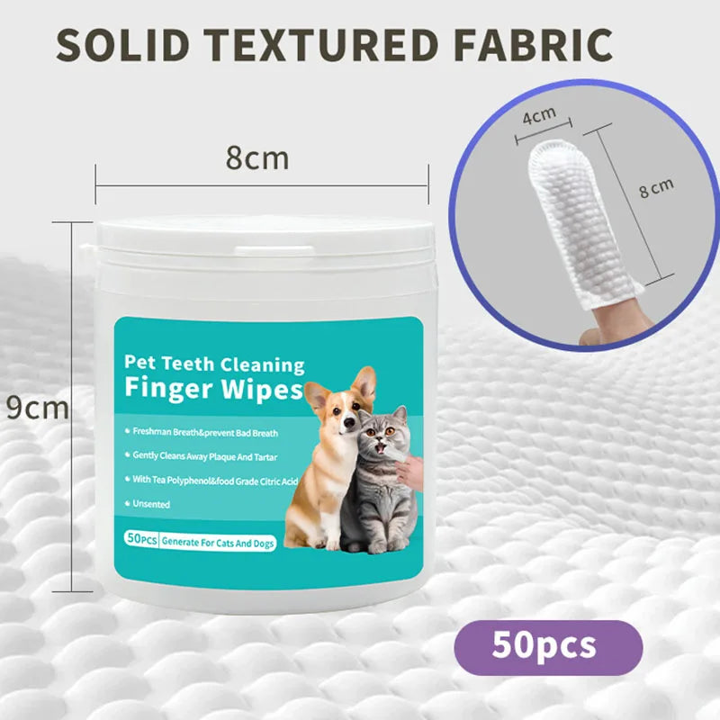 Pet Disposable Cleaning Wipes Dog Teeth Cleaning Finger Wipes Cat Ear and Eye Beauty Wipes Cat Hygiene and Beauty Products 50Pcs