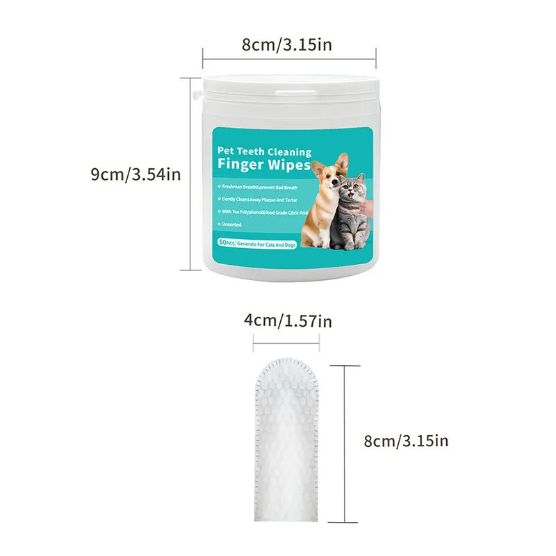 Pet Disposable Cleaning Wipes Dog Teeth Cleaning Finger Wipes Cat Ear and Eye Beauty Wipes Cat Hygiene and Beauty Products 50Pcs