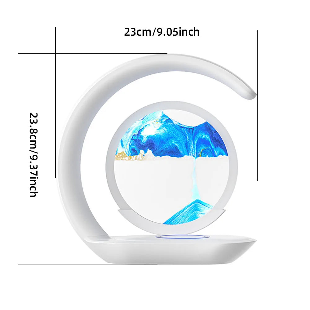 Quicksand Table Lamp with USB Wireless Charging - 3D Hourglass Design Sand Painting Night Light for Office Decor