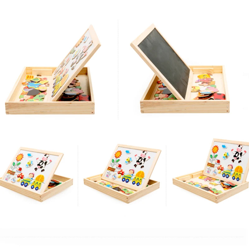 Wooden Magnetic Drawing Board & Animal Puzzle Learning Toy