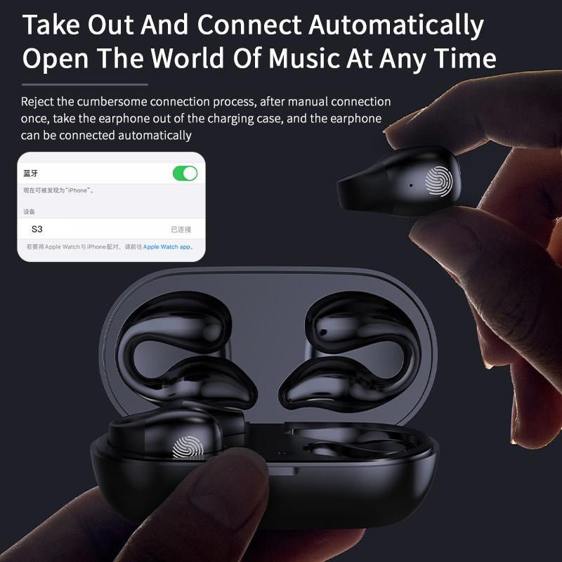 Open-Ear Ear Clip Bluetooth 5.2 Wireless Headphones with Mic