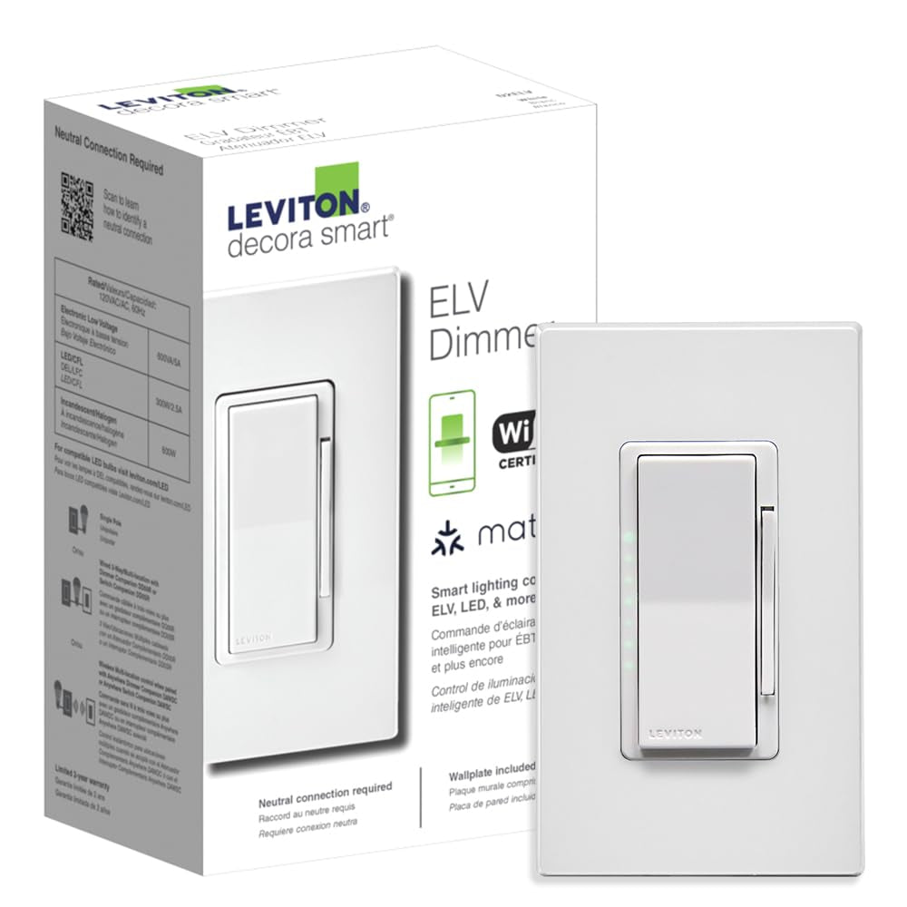Decora Smart Switch, Wi-Fi, Works with Matter, Alexa, Google Assistant, Apple Home/Siri & Wired or Wirefree 3-Way, Neutral Wire Required, D315S-1RW, White