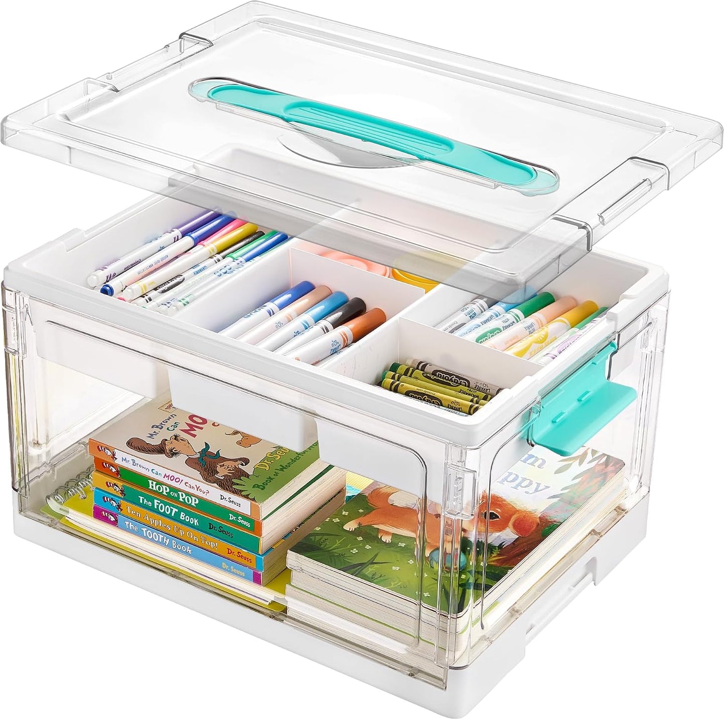 24 QT Clear Craft Organizer with Removable Tray & Dividers, 1 Pack | Storage Box for Coloring Books, Modeling Clay, Molds and Art Supplies, Keeps Craft Materials Organized and Easy to Access