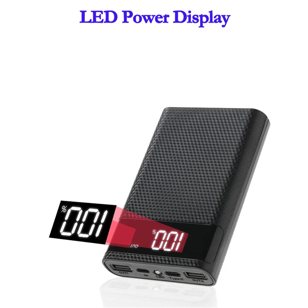 18650 Battery DIY Power Bank Case Charge Storage Box 5V Dual USB Type C Android Micro USB Interface for Smart Phone 4Pcs Battery