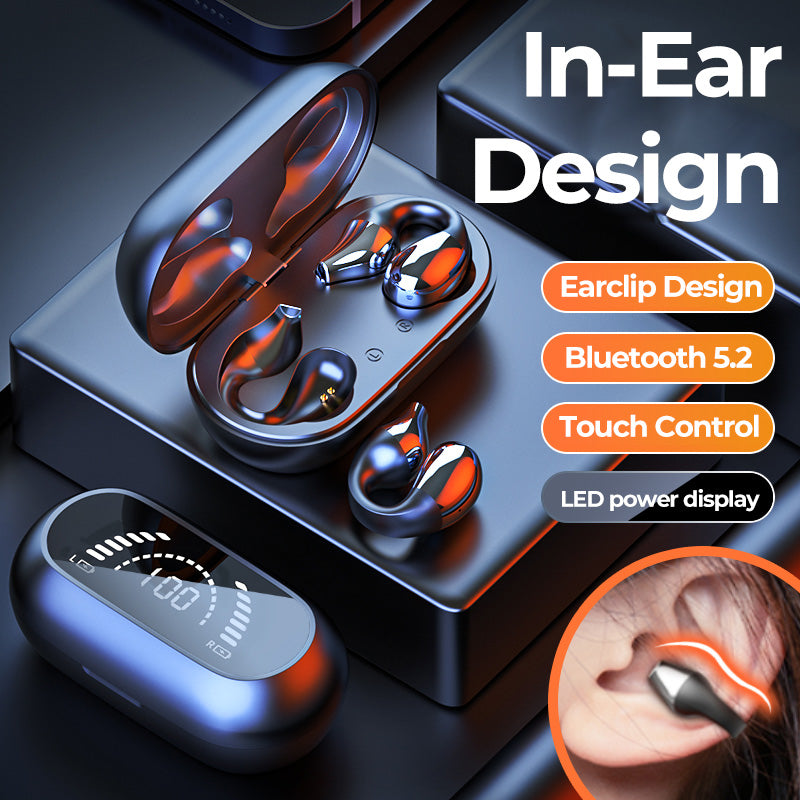 Open-Ear Ear Clip Bluetooth 5.2 Wireless Headphones with Mic