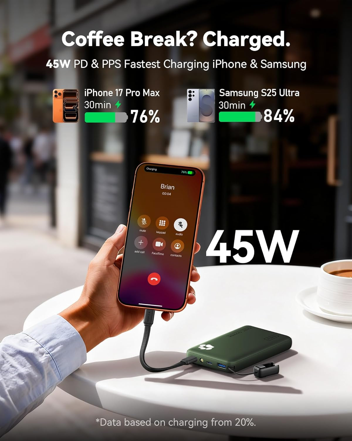 45W Fast Charging Power Bank, Smaller 10000Mah Travel Portable Charger