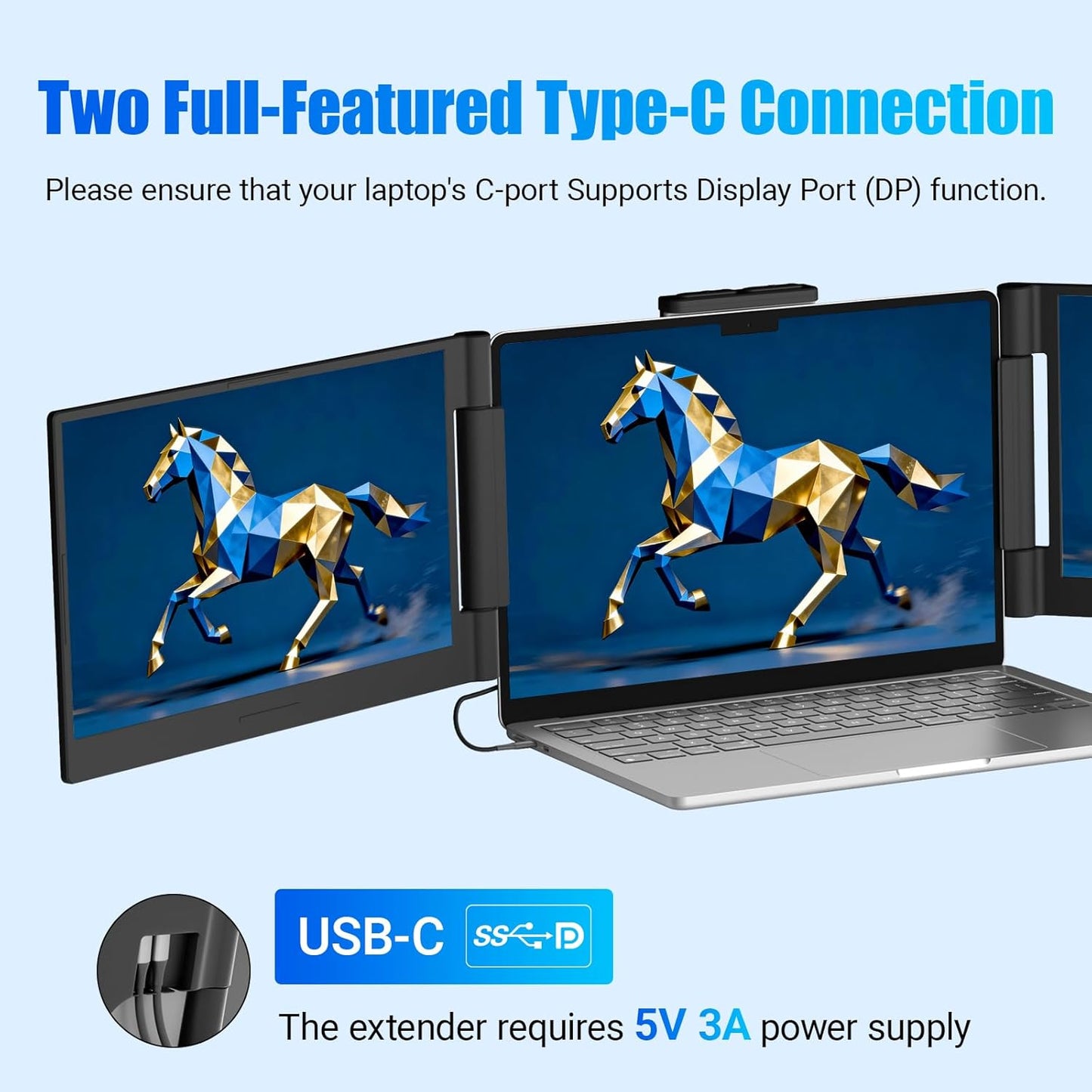 Funhill 14-Inch Laptop Screen Extender Triple Portable Monitor