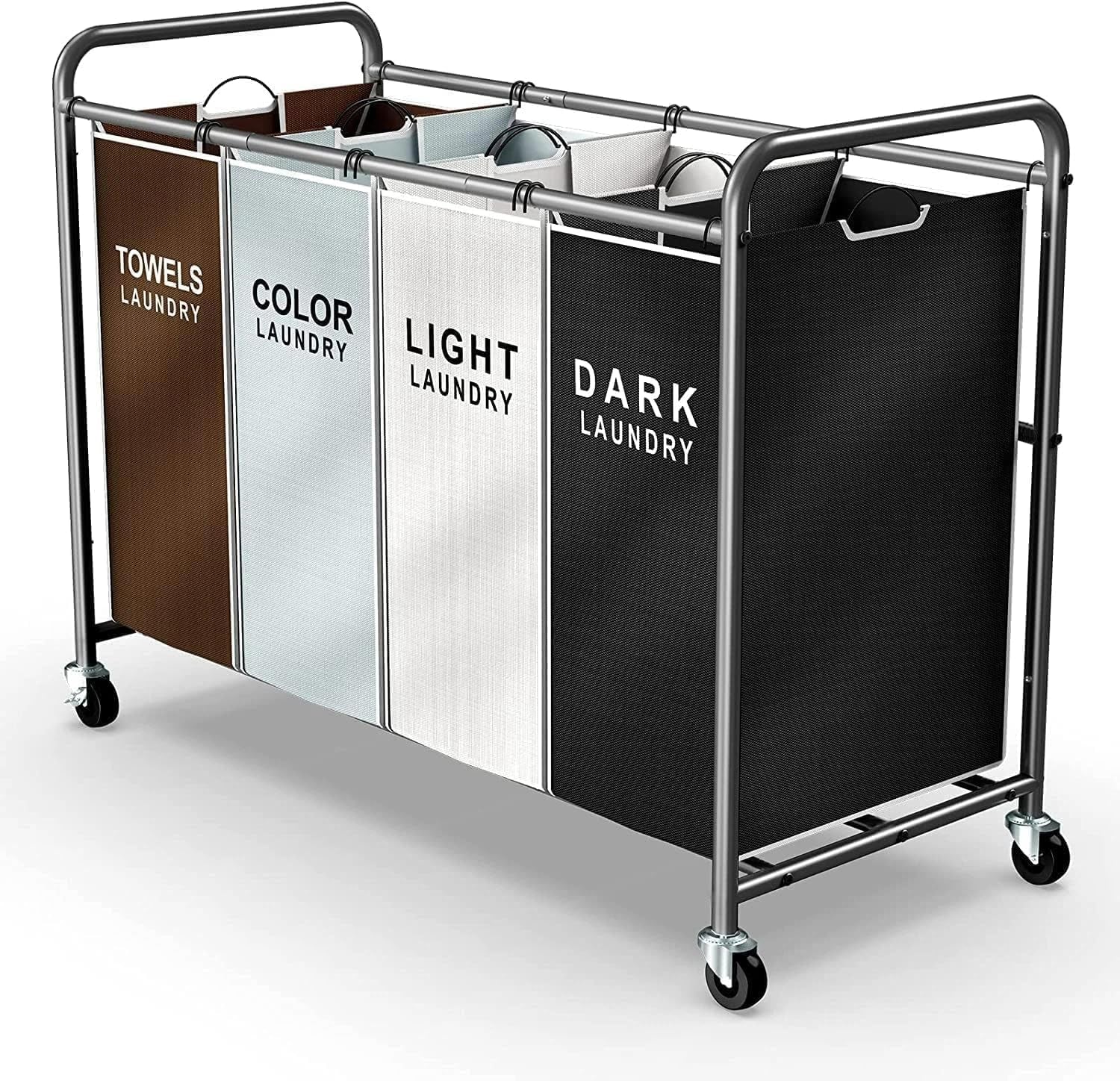 Laundry Hamper Sorter Cart: 4-Section Organizer with Heavy-Duty Lockable Wheels and Removable Bags | 180L Rolling Laundry Basket for Dirty Clothes in Laundry Room or Small Spaces (Multicolor)