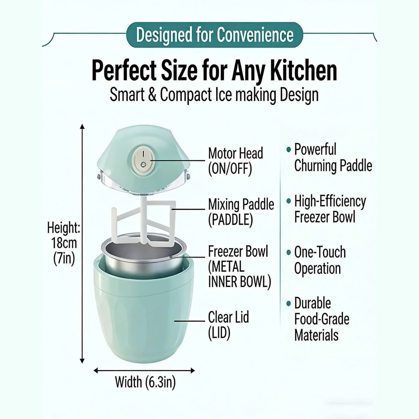 Small Personal Ice Cream Maker for Gelato, Sorbet & Frozen Treats