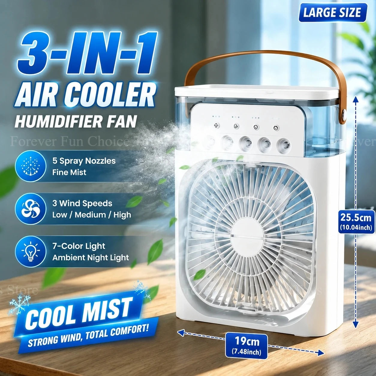 Portable 3-in-1 Cooling Mist Fan with LED Night Light