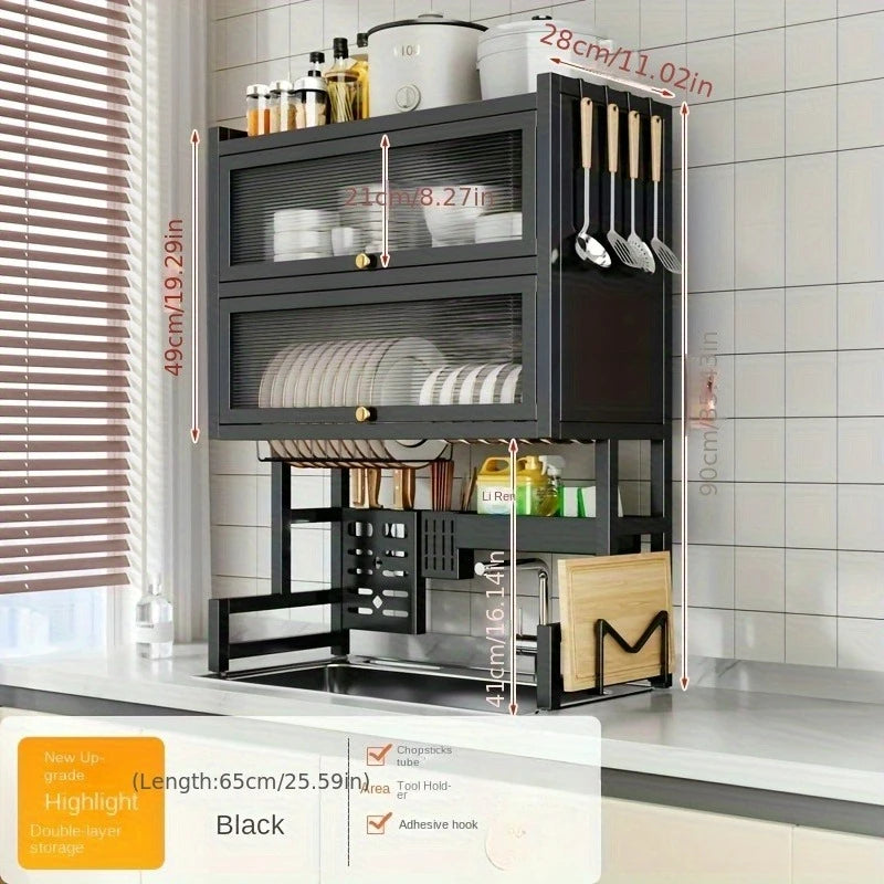 Over-the-Sink Dish Drying Rack with Dustproof Cabinet Doors
