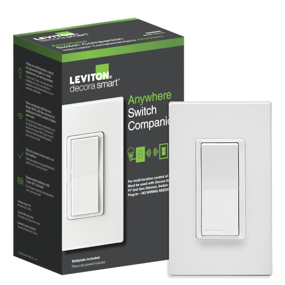 Decora Smart Switch, Wi-Fi, Works with Matter, Alexa, Google Assistant, Apple Home/Siri & Wired or Wirefree 3-Way, Neutral Wire Required, D315S-1RW, White