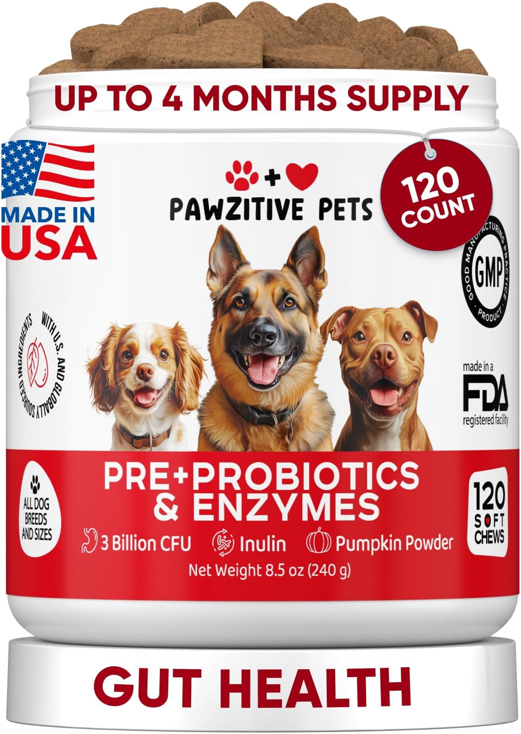 Pawzitive Pets Hemp Calming Chews for Dogs – 120 Soft Treats