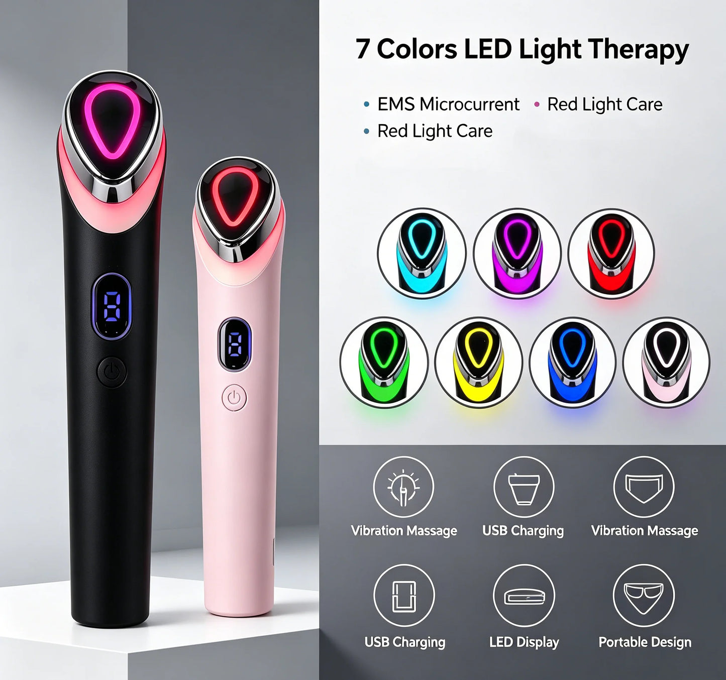7-Color LED Facial Massager Beauty Device – Pink Gift Box