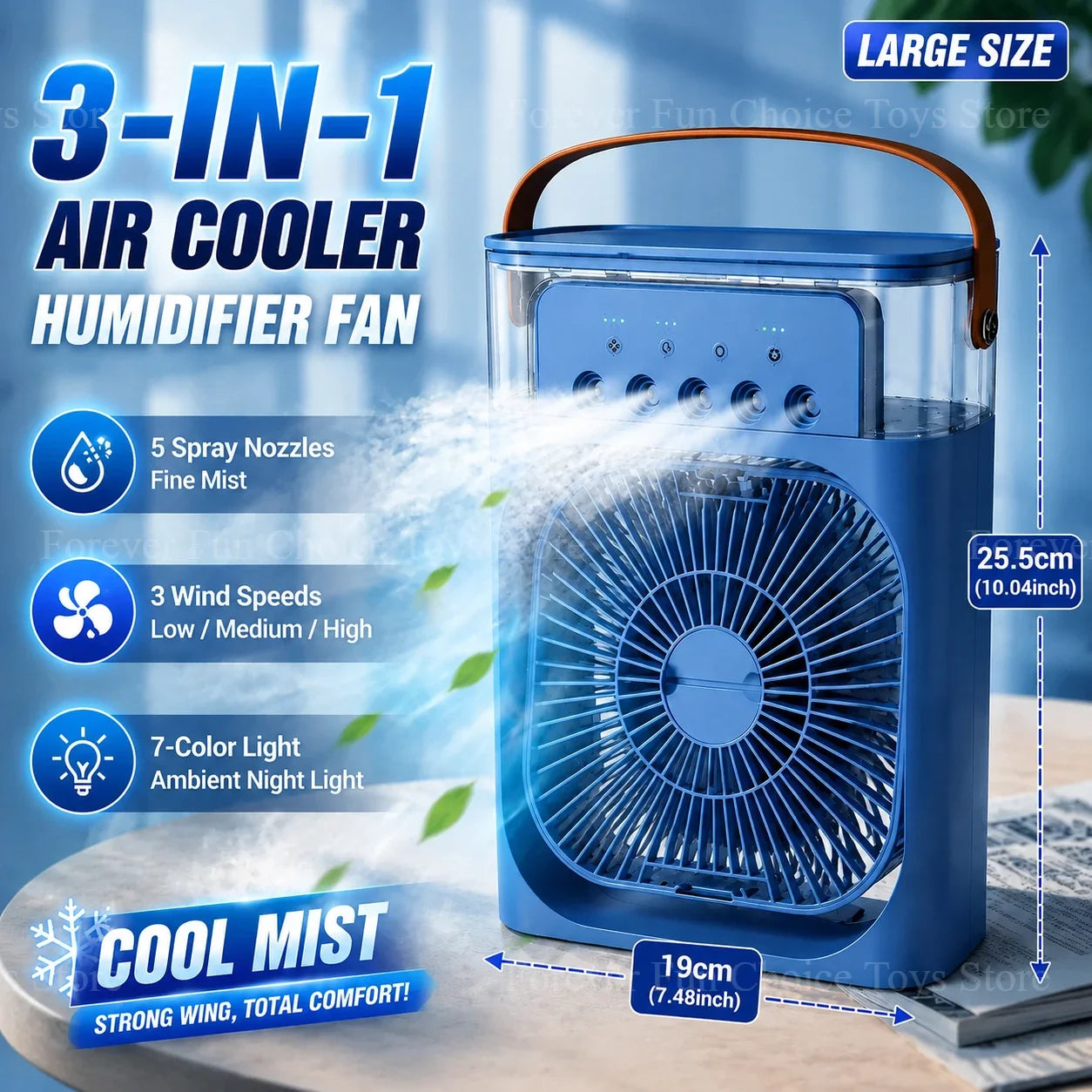 Portable 3-in-1 Cooling Mist Fan with LED Night Light