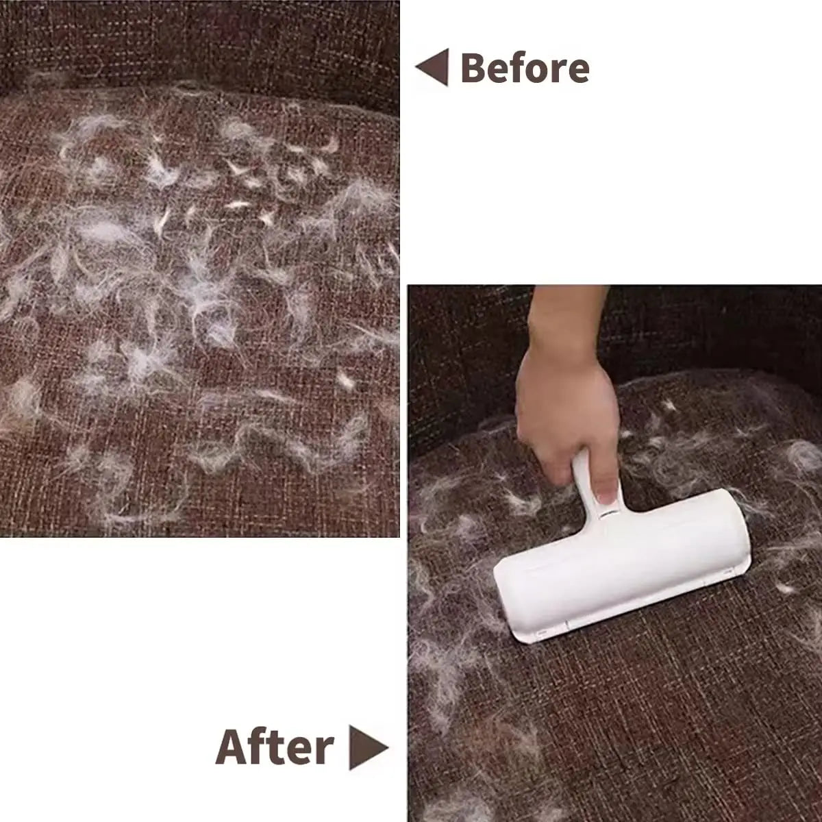 Dog and cat hair remover roller for couches, chairs, and furniture
