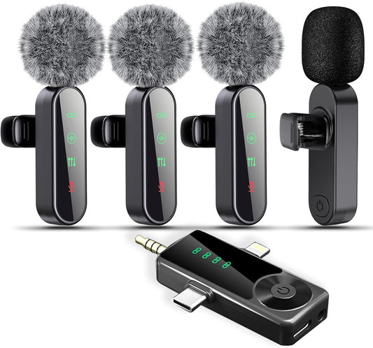 4-Pack Wireless Lavalier Microphone – Clip-On Mic for iPhone & Android